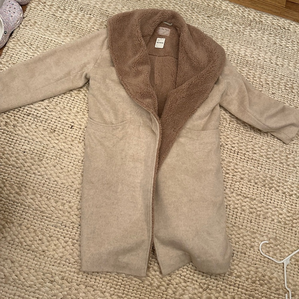 Free People Beige Teddy Jacket with Brown Sherpa Lining